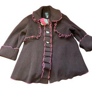 Brown/Pink Fleece Coat w/ Ruffle Details & 3D Rose